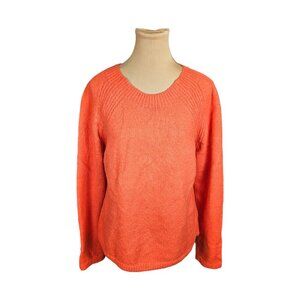 Eileen Fisher Orange Ribbed Detail Cotton Blend Sweater Sz 10